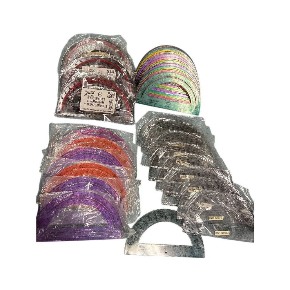 Bulk Lot of 76 Plastic Protractors 6" 180-Degree – 50 New & 26 Used Classroom Ma
